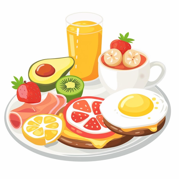 breakfast food vector drink morning illustration lunch design egg meal cafe set coffee