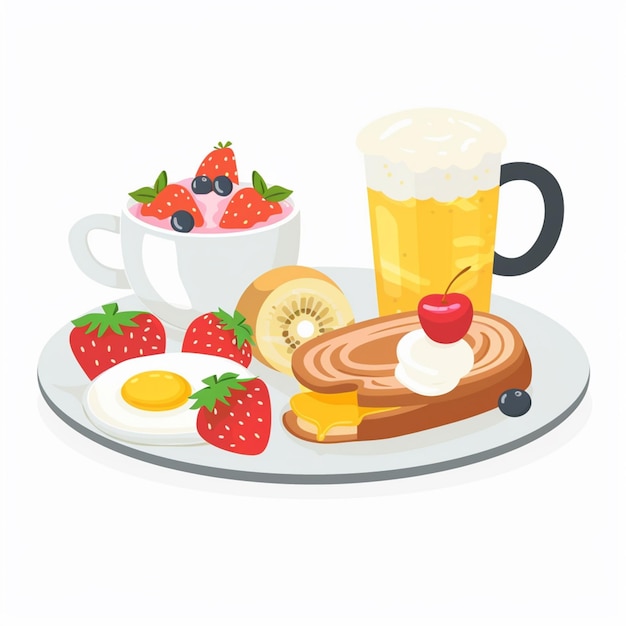 breakfast food vector drink morning illustration lunch design egg meal cafe set coffee