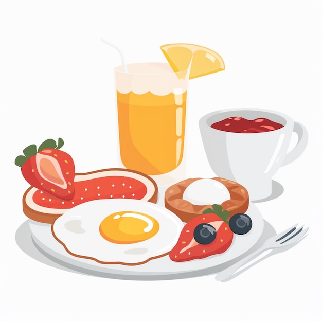 breakfast food vector illustration egg morning drink lunch meal design icon coffee carto