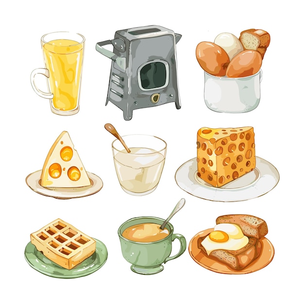 Breakfast Food Watercolor Illustration Set