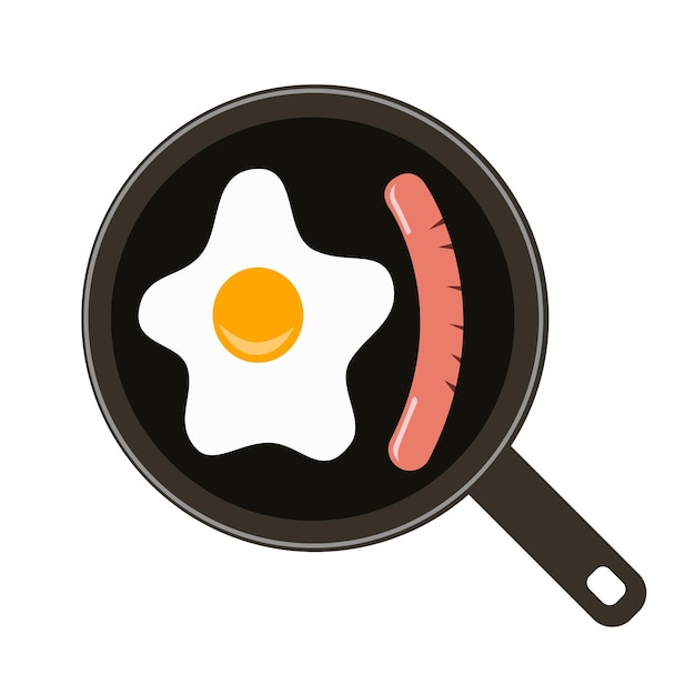 Breakfast fried eggs with grilled sausage Vector illustration isolated on a white background