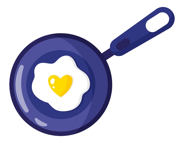 Breakfast in a frying pan. Omelette or scrambled egg with heart.