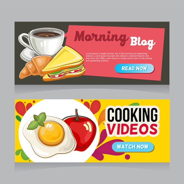 breakfast morning doodle web banner