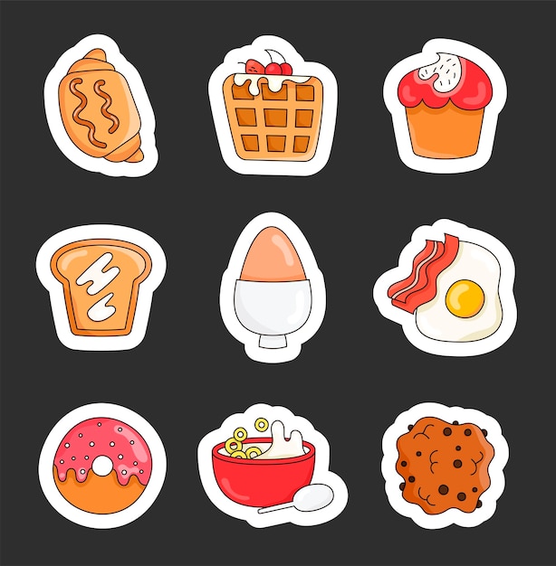 Breakfast morning Sticker Bookmark Toast egg croissant donut waffle milk Food menu