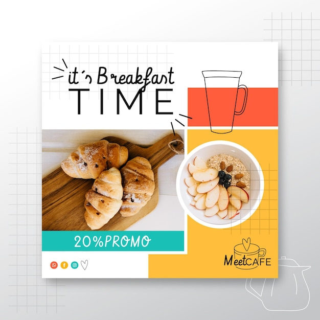 Vector breakfast restaurant flyer square