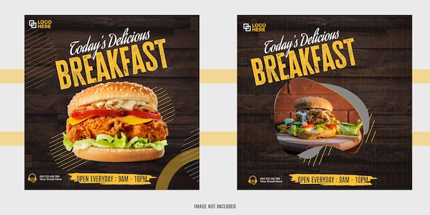 Breakfast restaurant food menu template. fast food social media post design