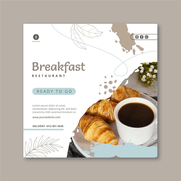 Vector breakfast restaurant square flyer template