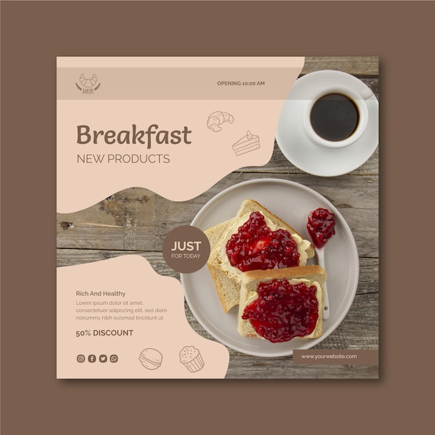 Breakfast restaurant squared flyer template