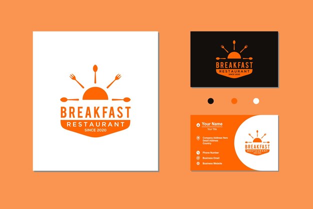 Breakfast Restaurant with Sunrise Spoon Fork Hipster Vintage Retro Typography Icon Logo Design