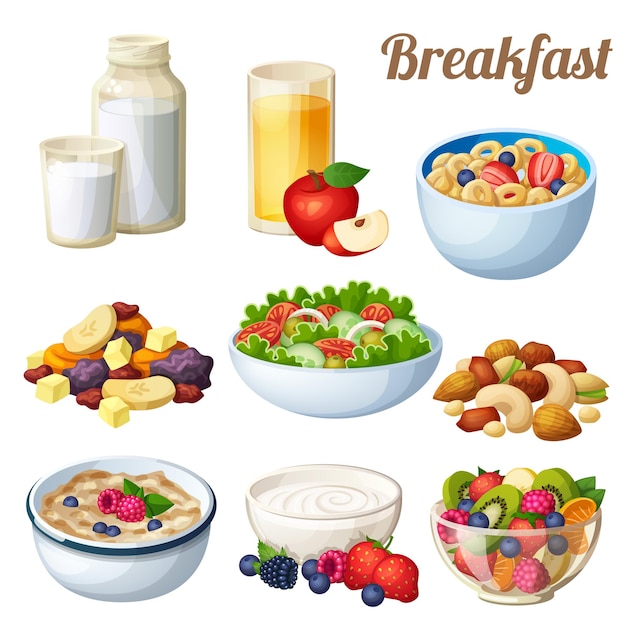 Breakfast  set of cartoon vector food icons