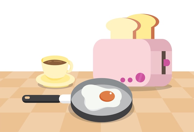 Breakfast set of egg and toast with coffee vector illustration