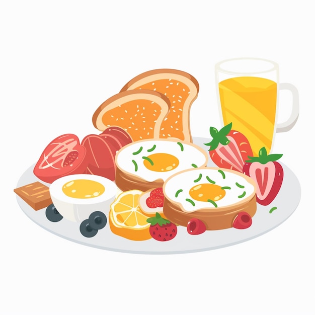 breakfast vector food drink set morning egg coffee illustration bread meal isolated juic