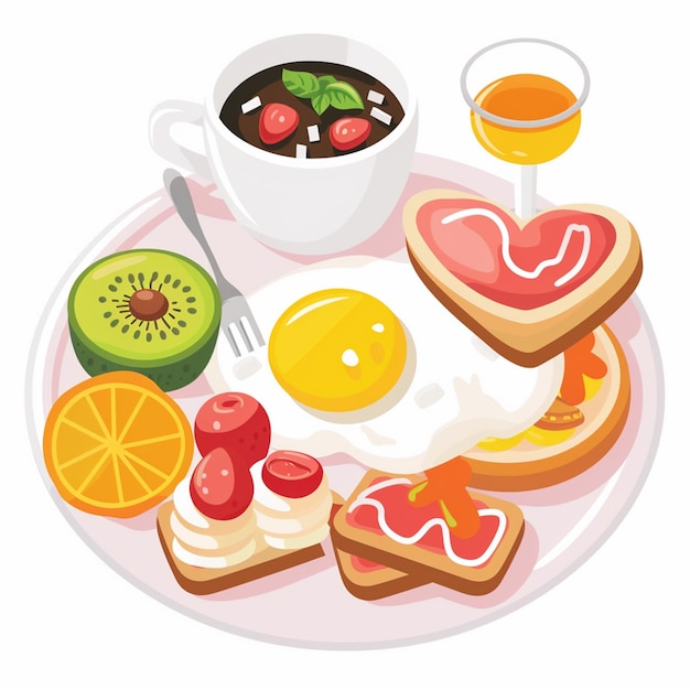 Vector breakfast vector food drink set morning egg coffee illustration bread meal isolated juic