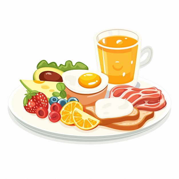 breakfast vector food drink set morning egg coffee illustration bread meal isolated juic