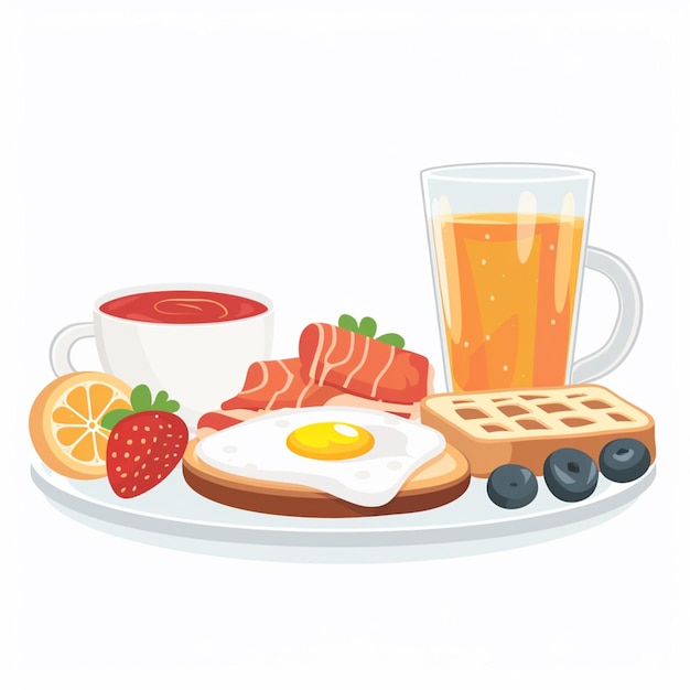 Vector breakfast vector food drink set morning egg coffee illustration bread meal isolated juic