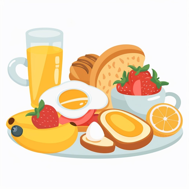 Vector breakfast vector food drink set morning egg coffee illustration bread meal isolated juic