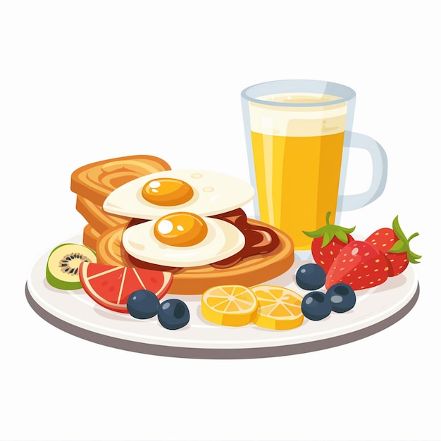 breakfast vector food drink set morning egg coffee illustration bread meal isolated juic