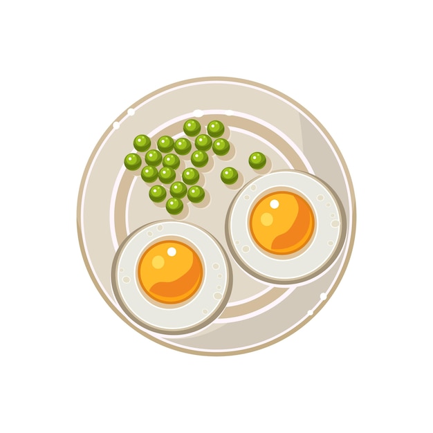 Breakfast with Grilled Eggs and Green Peas Served Food. Colourful Vector Illustration