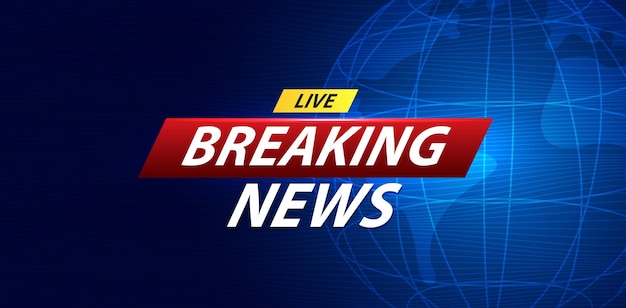 Breaking news background business or technology template breaking news text on dark blue with earth.