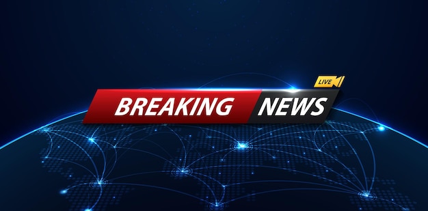 Breaking news background business or technology template breaking news text on dark blue with earth.