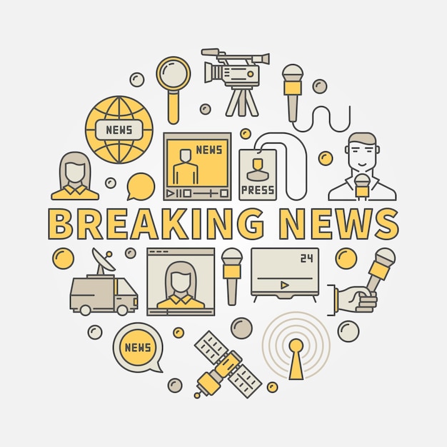 Breaking news colorful modern round vector illustration or banner