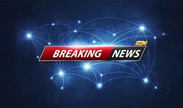 Breaking News template title with shadow on world map background for screen TV. vector design.