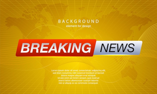 Vector breaking news on world map background. planet news. business technology. yellow.