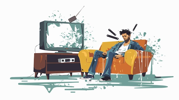 Vector breaking television addiction conceptual mixed media art