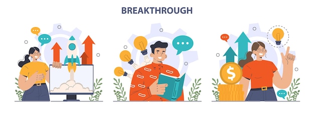 Breakthrough concept set Courage and motivation to move forward