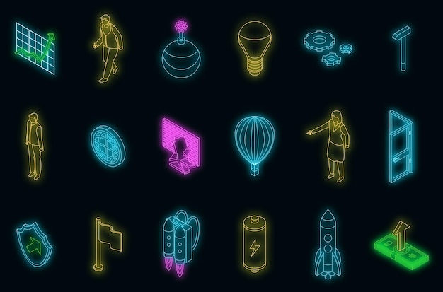 Breakthrough icons set vector neon