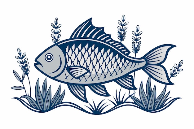 Bream in river and plants silhouette O