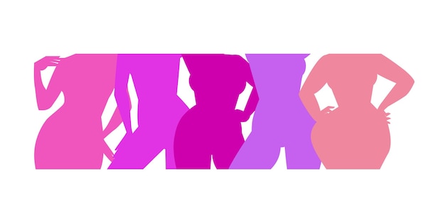 Breast Cancer Awarenes. Support and health care. Beaty female silhouette. Dancing woman. Happy Women's day. Happy Mother's Day. Venera, Venus female concept. Body positive. Violet, Purple. Vector