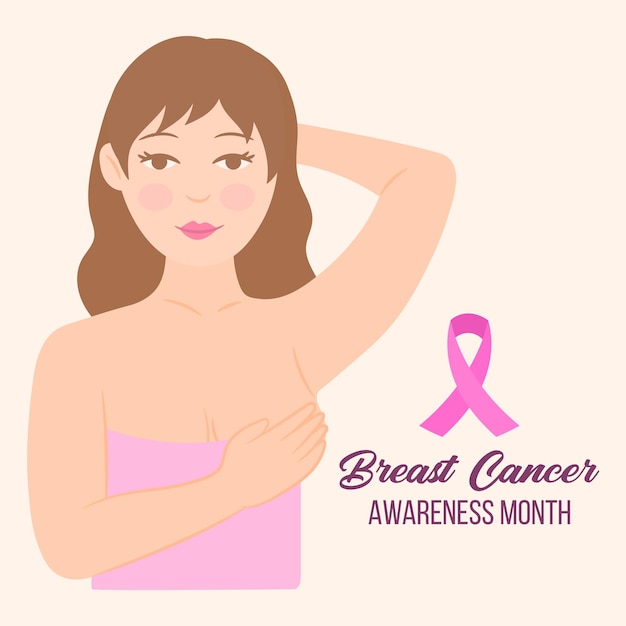 Breast Cancer awareness banner illustration. Pink October month female healthcare campaign