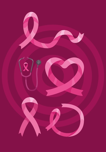 Breast cancer awareness five icons