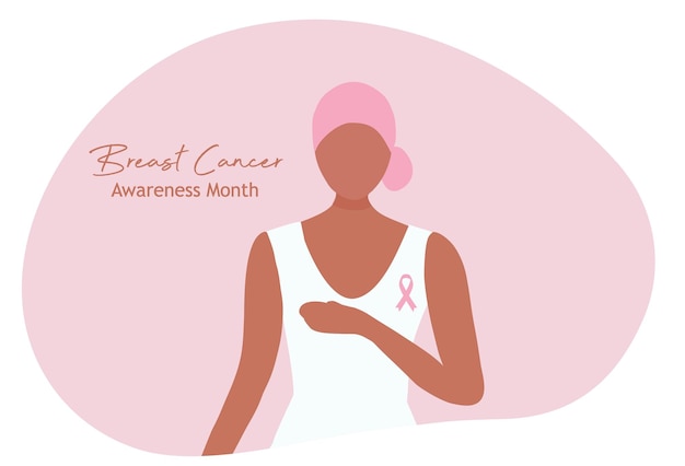 ฺBreast cancer awareness for love and support. women touching her breast with pink ribbon