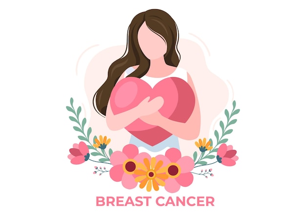 Vector breast cancer awareness month background cartoon illustration with ribbon pink