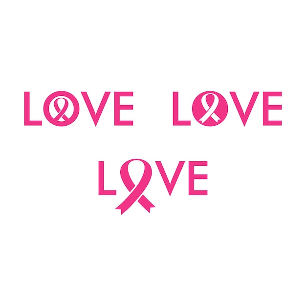 Breast cancer awareness month design. love typography with pink ribbon vector illustration