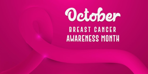 Vector breast cancer awareness month october concept realistic 3d pink ribbons poster design