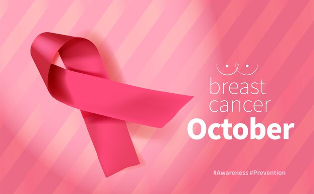 Vector breast cancer awareness month poster background concept design realistic pink bow ribbon vector illustration template