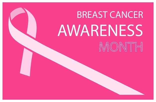 Breast Cancer awareness month. poster design with white ribbon isolated on pink background