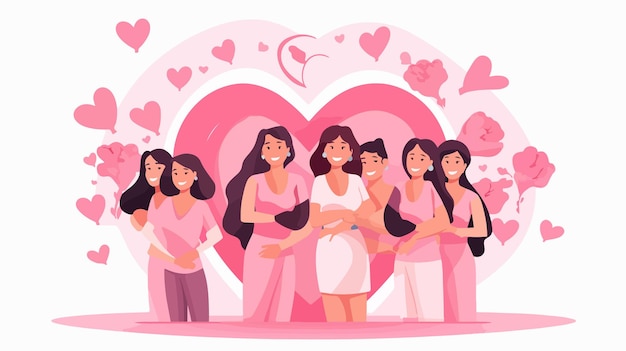 Vector breast cancer awareness month poster featuring women group