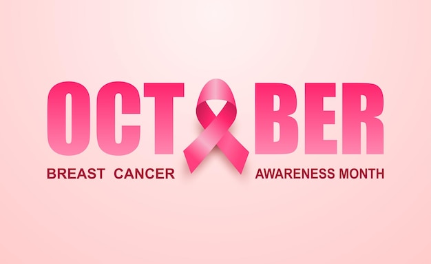 Breast cancer awareness month symbol emblem Design with pink ribbon on pink background vector