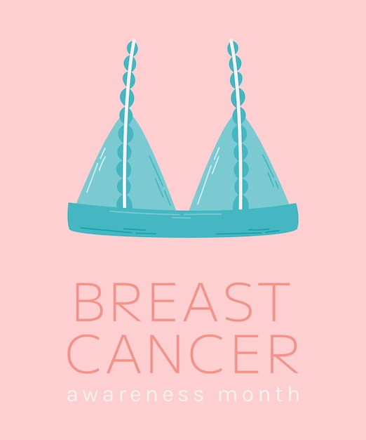 Breast cancer awareness month vector banner with text Cartoon female bra health care concept