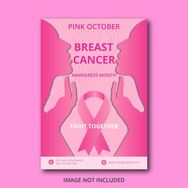 Vector breast cancer awareness pink october ribbon flyer template design