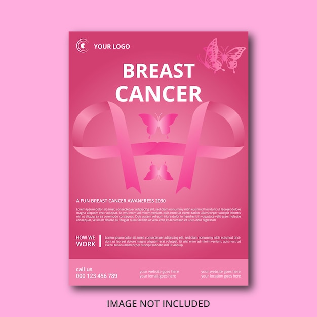 Vector breast cancer flyer pink ribbon template design