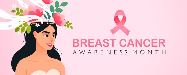 Breast cancer Month with a pink ribbon. International Breast Cancer Day. Vector banner i