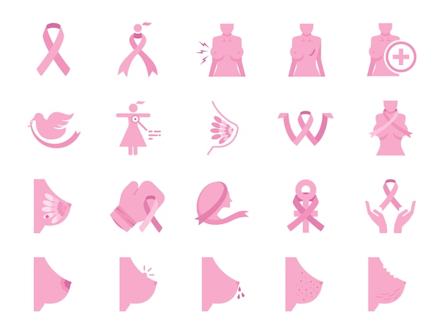 Breast cancer sign icon set.