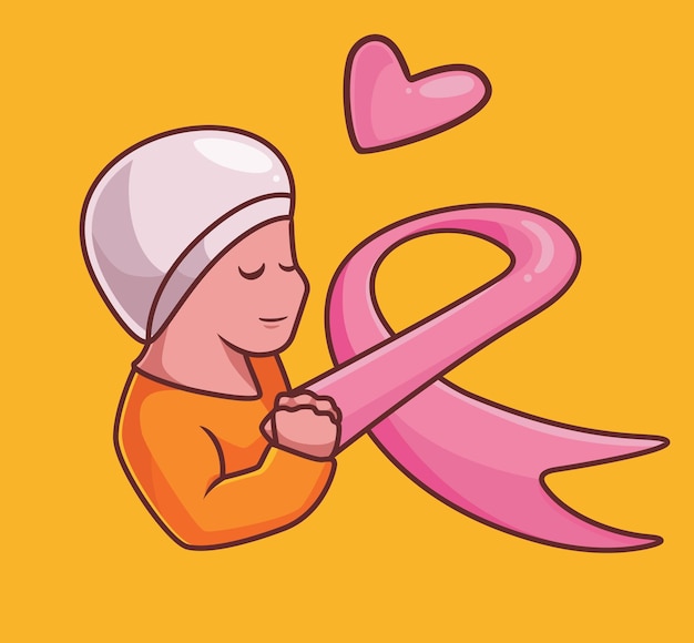 Breast cancer woman hope symbol cartoon woman cancer concept Isolated illustration Flat Style