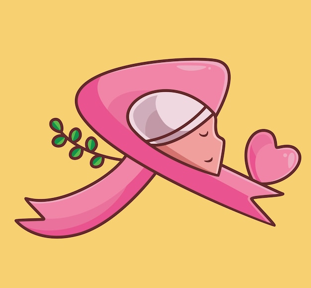 Breast cancer woman with a flower cartoon woman cancer concept Isolated illustration Flat Style