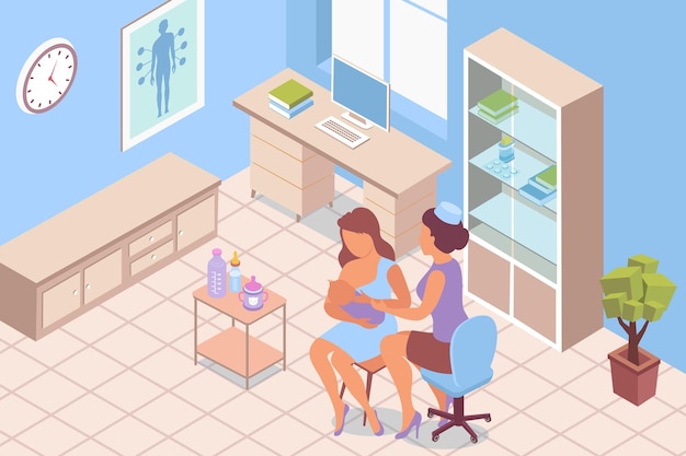 Breastfeeding consultation lactation isometric illustration